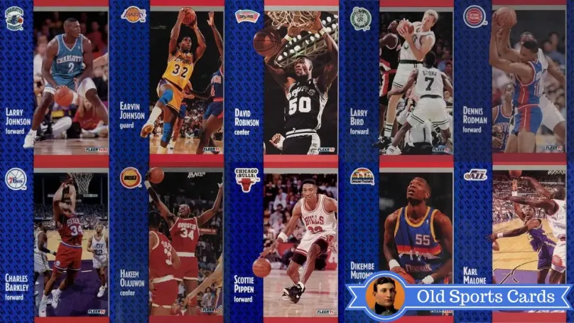 A collage of the most valuable cards from the 1991 Fleer Basketball sports card set.