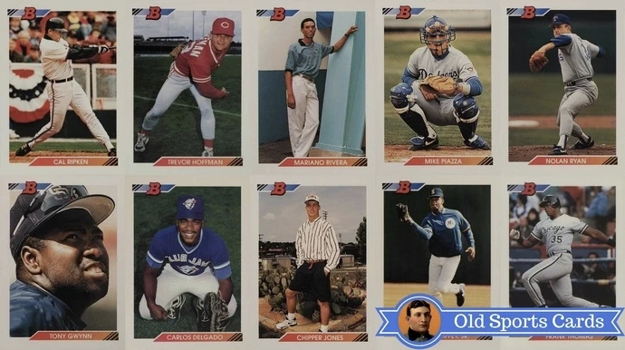 A collage of the most valuable cards from the 1992 Bowman Baseball sports card set.