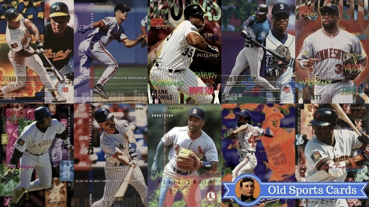 A collage of the most valuable cards from the 1995 Fleer Baseball sports card set.