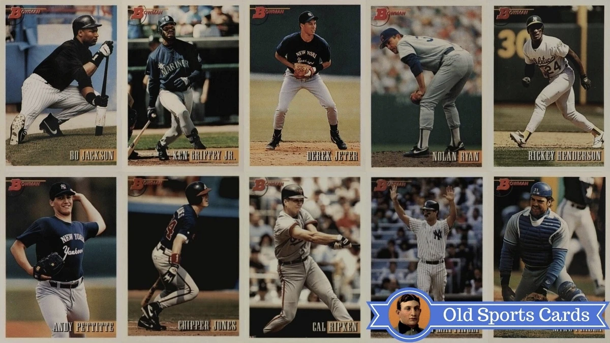 A collage of the most valuable cards from the 1993 Bowman Baseball sports card set.