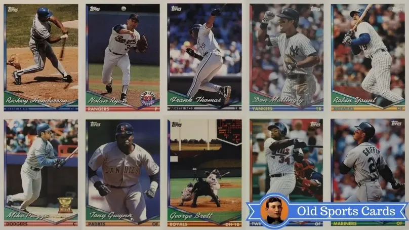 A collage of the most valuable cards from the 1994 Topps Baseball sports card set.