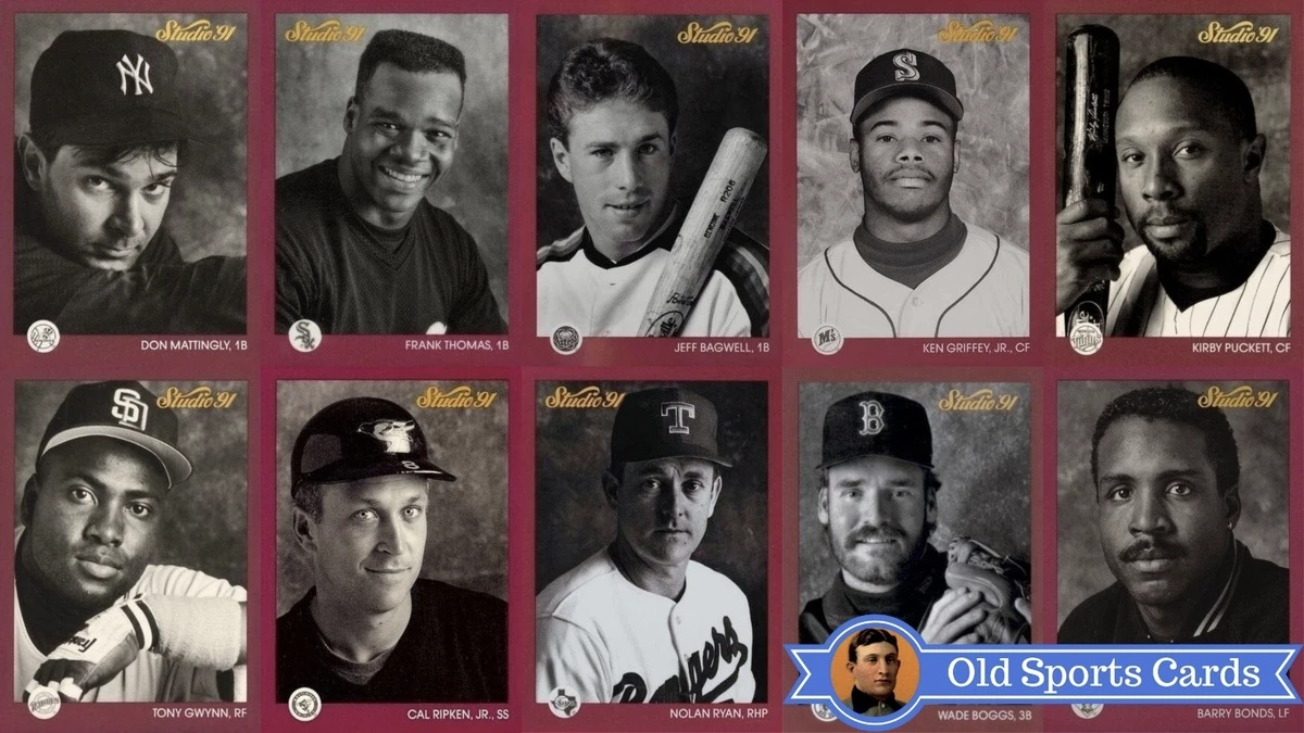 A collage of the most valuable cards from the 1991 Studio Baseball sports card set.