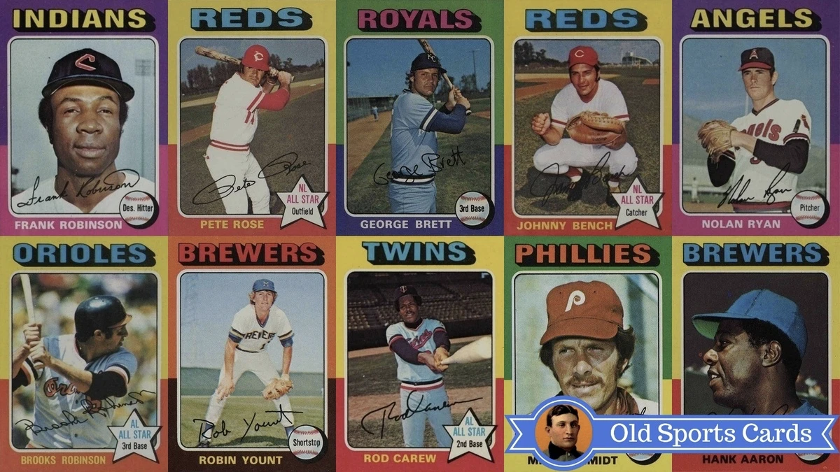 A collage of the most valuable cards from the 1975 Topps Baseball sports card set.