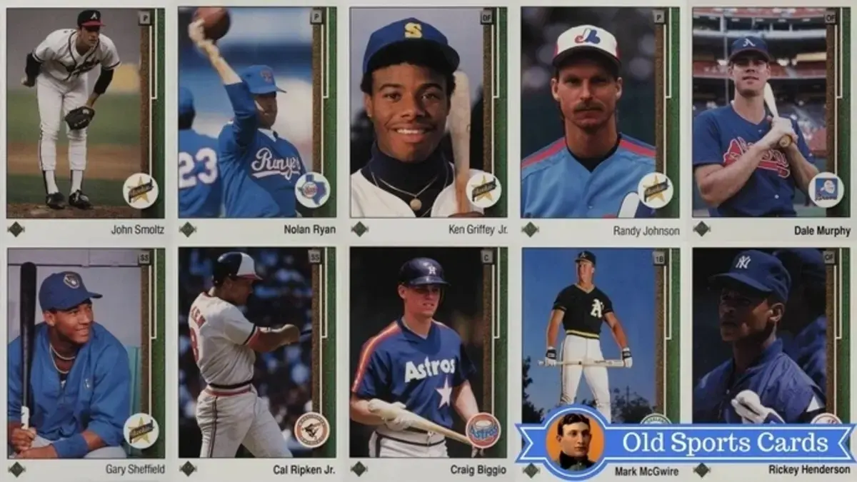 A collage of the most valuable cards from the 1989 Upper Deck Baseball sports card set.