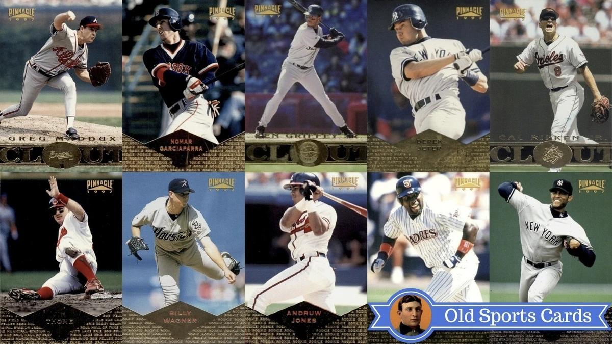 A collage of the most valuable cards from the 1997 Pinnacle Baseball sports card set.
