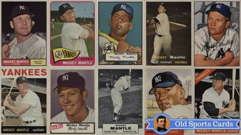 Mickey Mantle baseball cards collection featuring rookie and career highlights