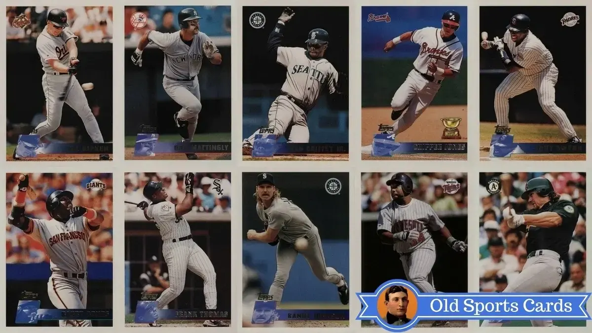 A collage of the most valuable cards from the 1996 Topps Baseball sports card set.