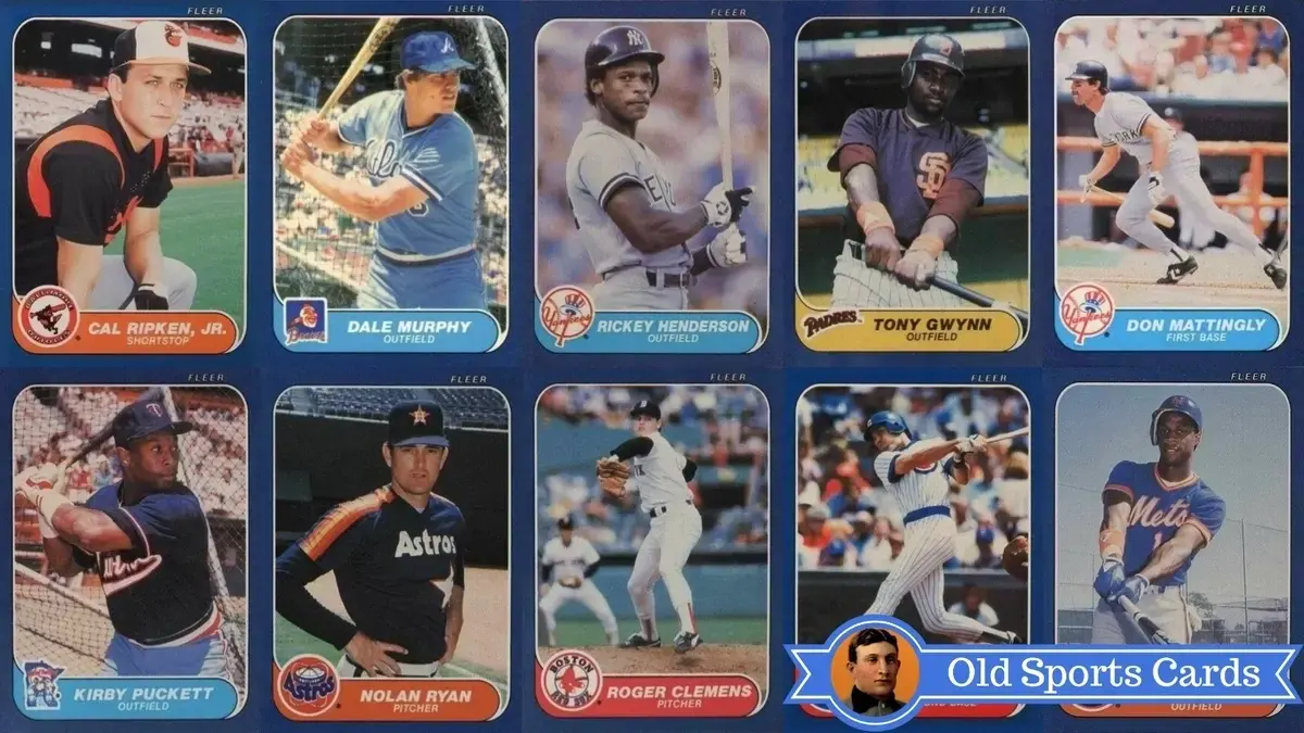 A collage of the most valuable cards from the 1986 Fleer Baseball sports card set.