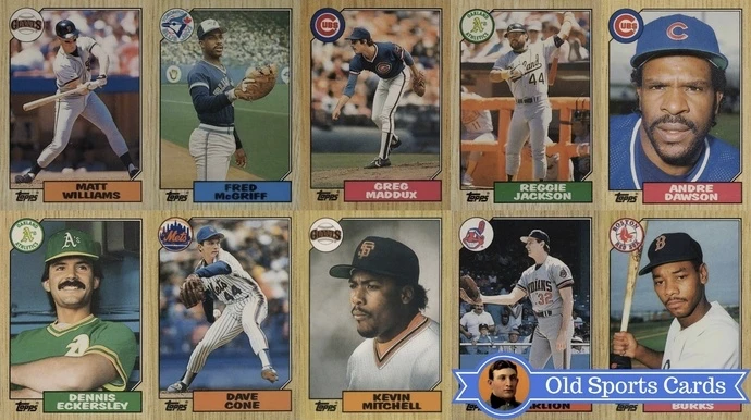 A collage of the most valuable cards from the 1987 Topps Traded Baseball sports card set.