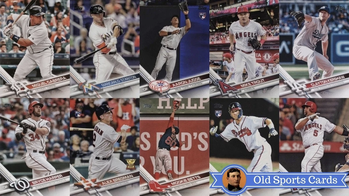 A collage of the most valuable cards from the 2017 Topps Baseball sports card set.
