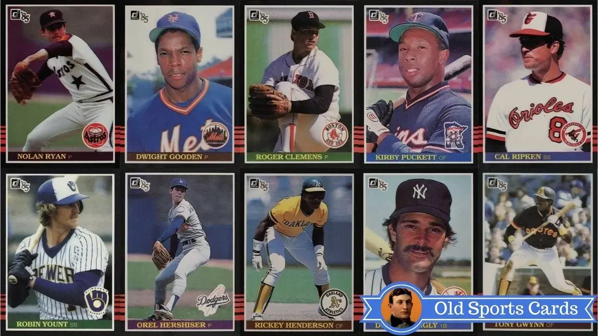 A collage of the most valuable cards from the 1985 Donruss Baseball sports card set.