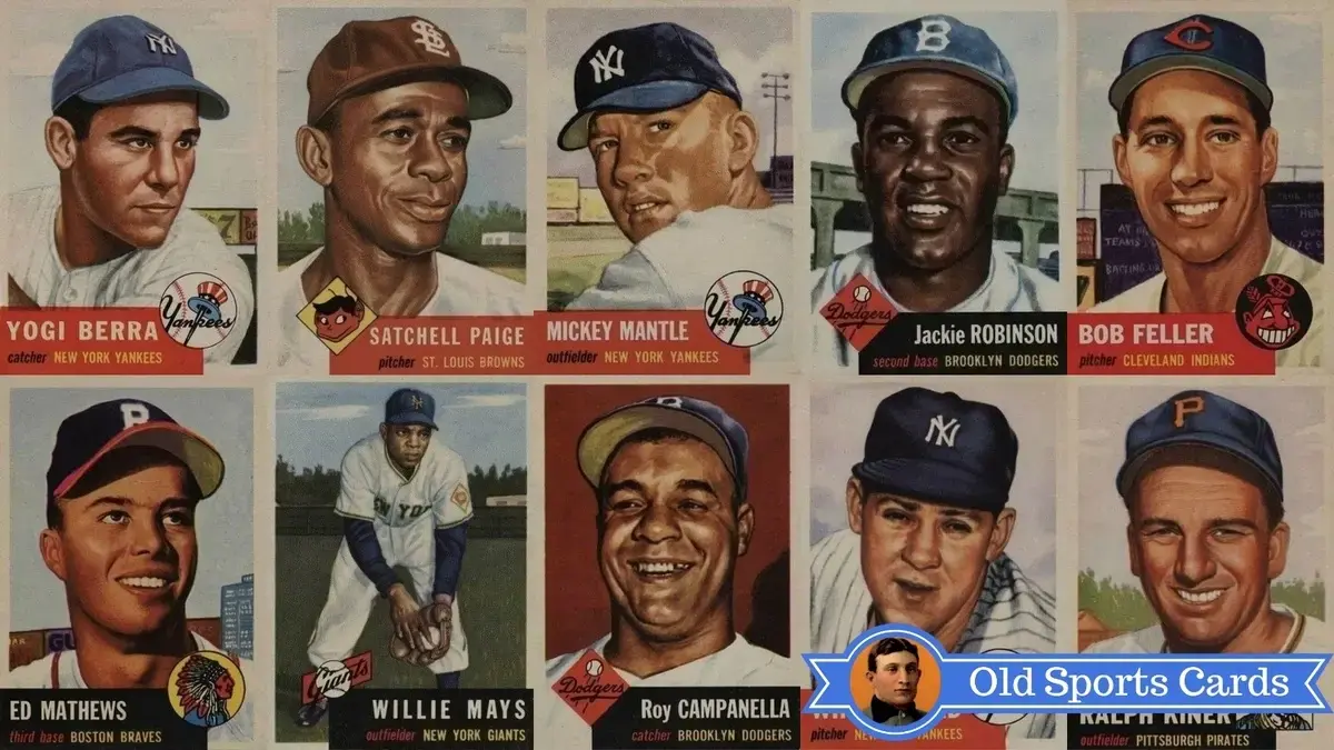 A collage of the most valuable cards from the 1953 Topps Baseball sports card set.