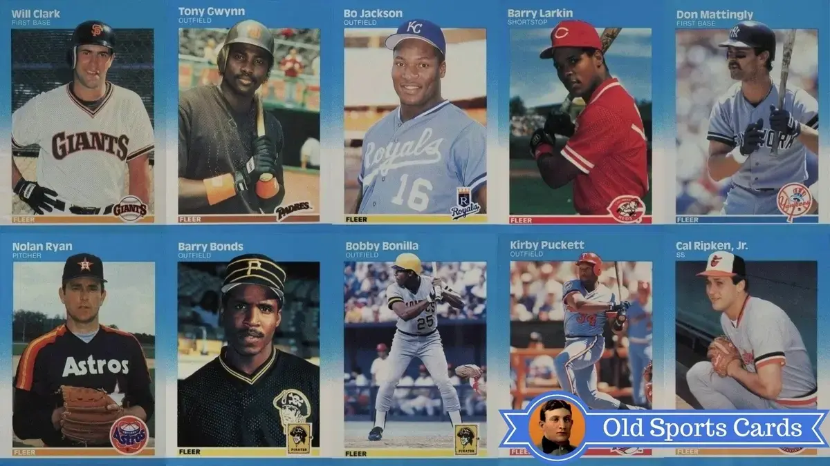 A collage of the most valuable cards from the 1987 Fleer Baseball sports card set.