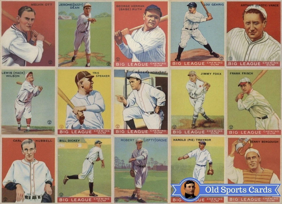 A collage of the most valuable cards from the 1933 Goudey Baseball sports card set.