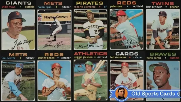 A collage of the most valuable cards from the 1971 Topps Baseball sports card set.