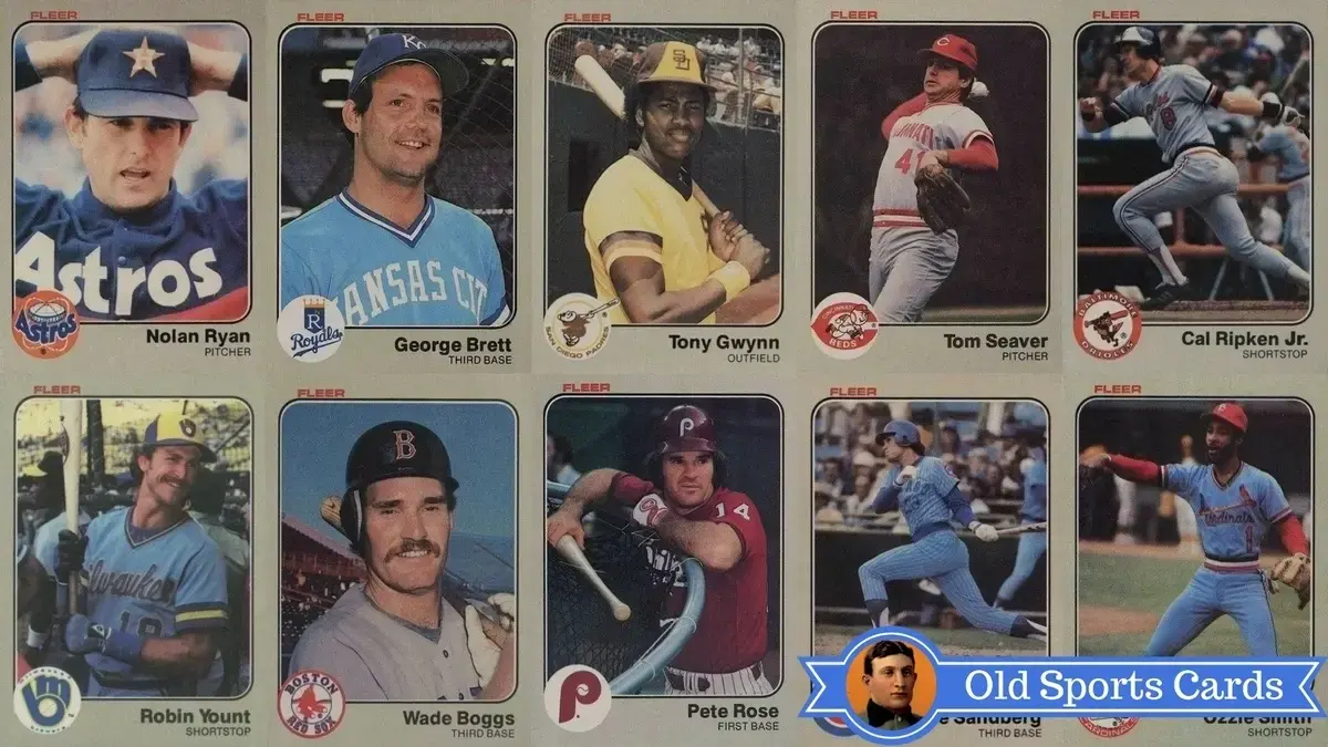 A collage of the most valuable cards from the 1983 Fleer Baseball sports card set.