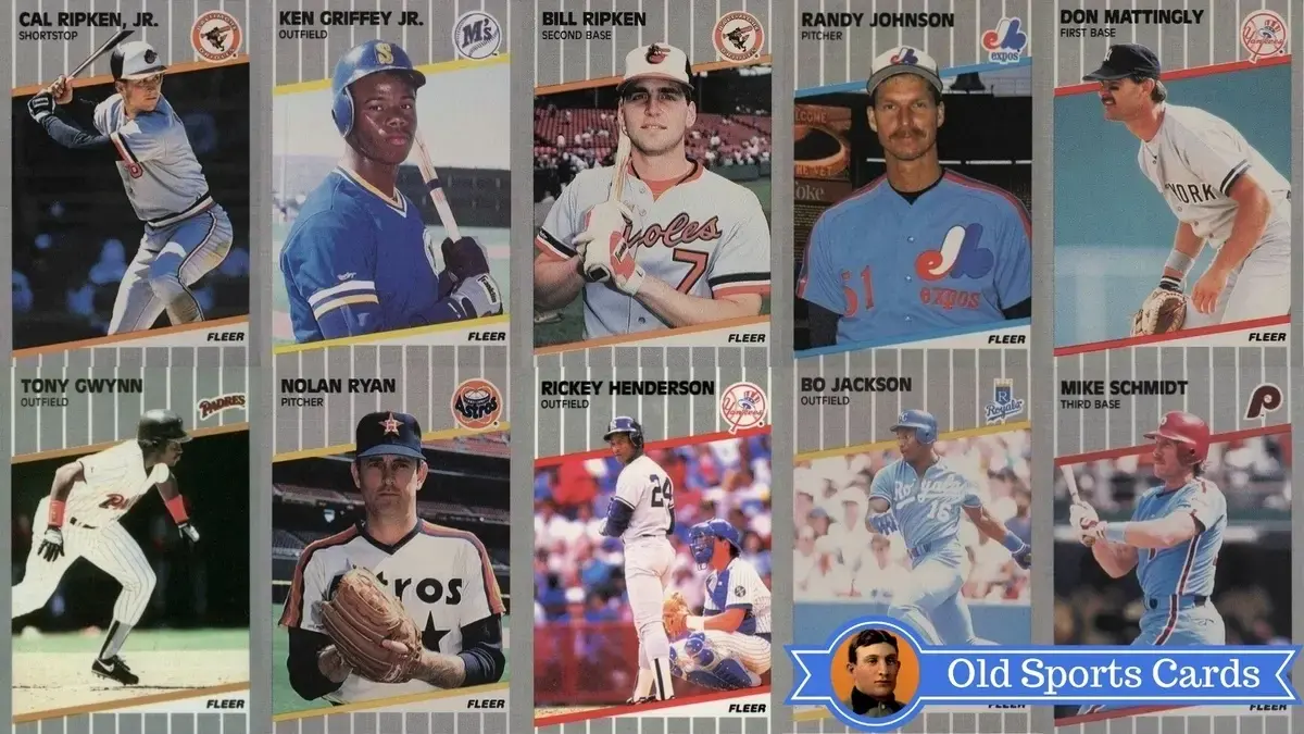 A collage of the most valuable cards from the 1989 Fleer Baseball sports card set.