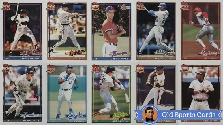 A collage of the most valuable cards from the 1991 Topps Baseball sports card set.