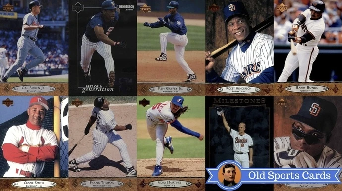 A collage of the most valuable cards from the 1996 Upper Deck Baseball sports card set.