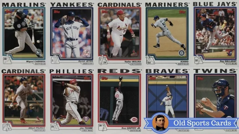 A collage of the most valuable cards from the 2004 Topps Baseball sports card set.
