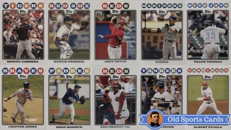 A collage of the most valuable cards from the 2008 Topps Baseball sports card set.