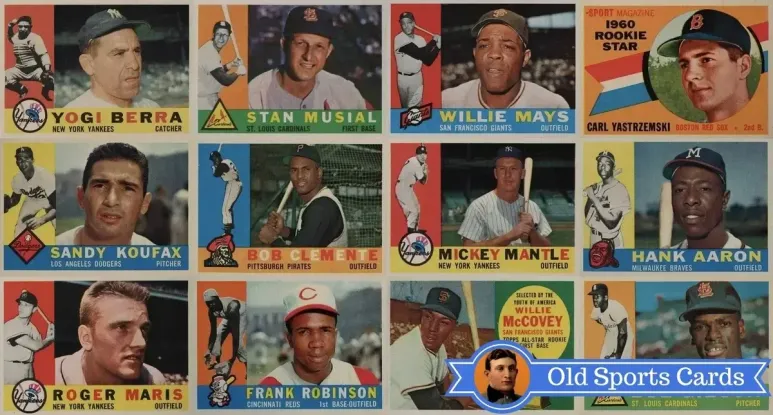 A collage of the most valuable cards from the 1960 Topps Baseball sports card set.