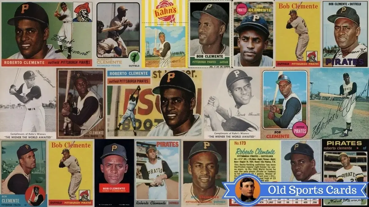 Roberto Clemente baseball cards collection featuring rookie and career highlights