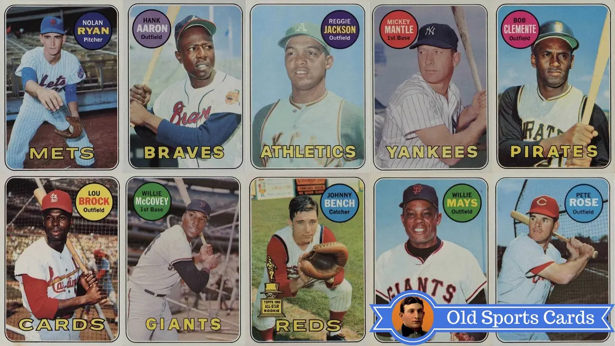 A collage of the most valuable cards from the 1969 Topps Baseball sports card set.