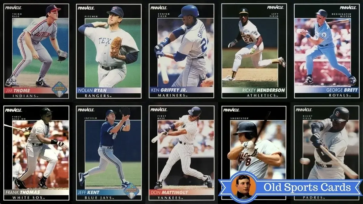 A collage of the most valuable cards from the 1992 Pinnacle Baseball sports card set.