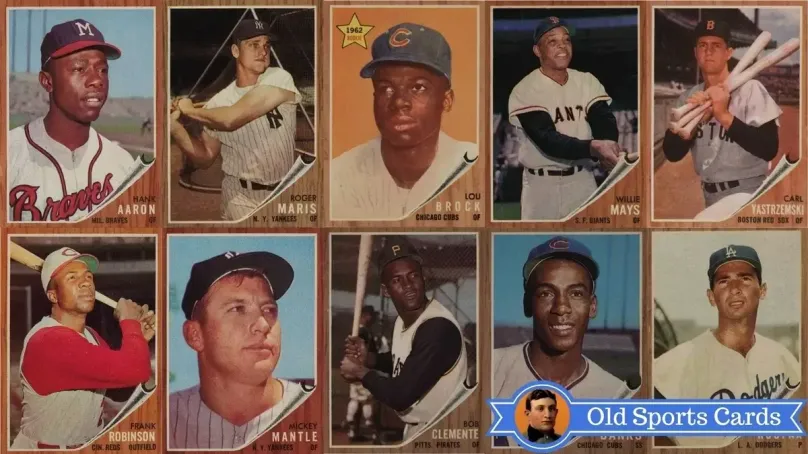 A collage of the most valuable cards from the 1962 Topps Baseball sports card set.
