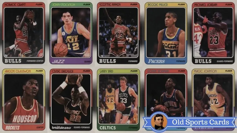 A collage of the most valuable cards from the 1988 Fleer Basketball sports card set.