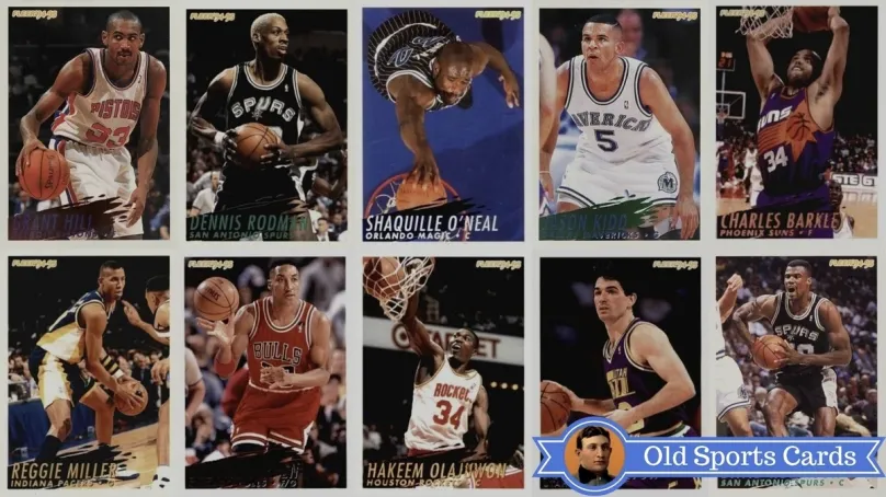 A collage of the most valuable cards from the 1994 Fleer Basketball sports card set.