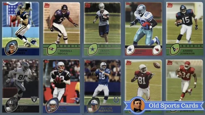 A collage of the most valuable cards from the 2003 Topps Football sports card set.