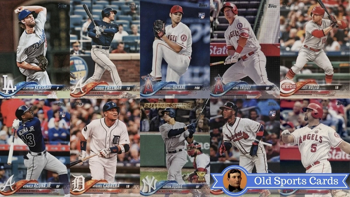 A collage of the most valuable cards from the 2018 Topps Baseball sports card set.