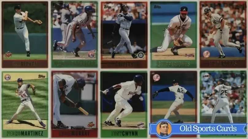 A collage of the most valuable cards from the 1997 Topps Baseball sports card set.