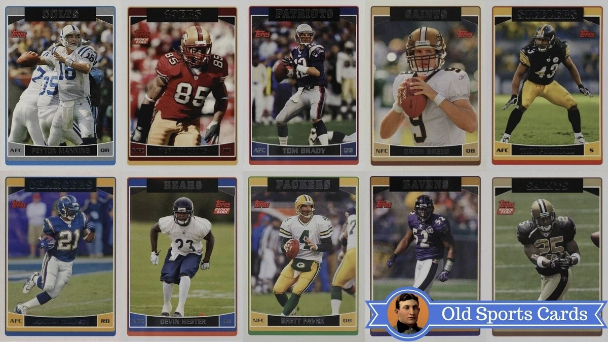 A collage of the most valuable cards from the 2006 Topps Football sports card set.