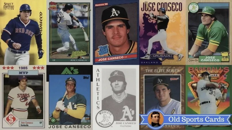 Jose Canseco baseball cards collection featuring rookie and career highlights