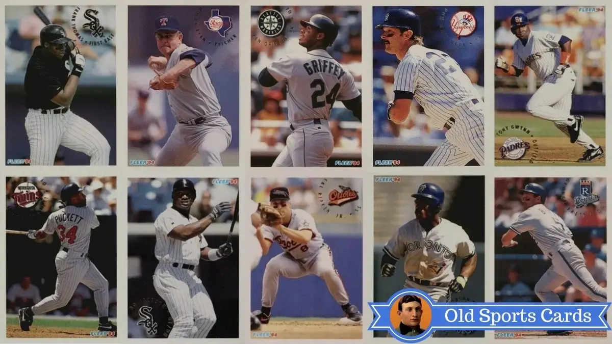 A collage of the most valuable cards from the 1994 Fleer Baseball sports card set.