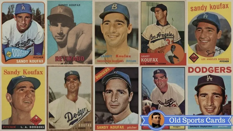 Sandy Koufax baseball cards collection featuring rookie and career highlights
