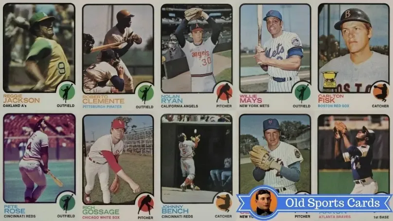 A collage of the most valuable cards from the 1973 Topps Baseball sports card set.