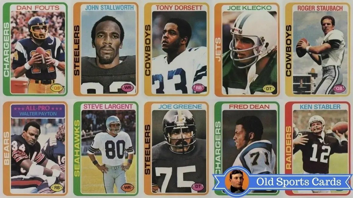 A collage of the most valuable cards from the 1978 Topps Football sports card set.