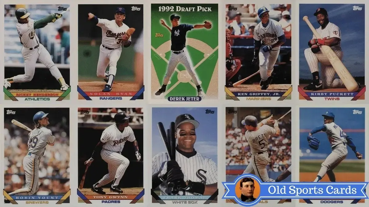A collage of the most valuable cards from the 1993 Topps Baseball sports card set.