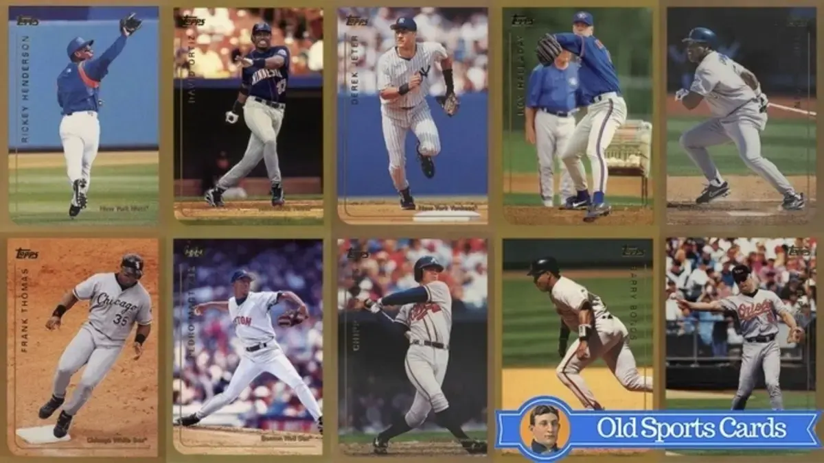 A collage of the most valuable cards from the 1999 Topps Baseball sports card set.
