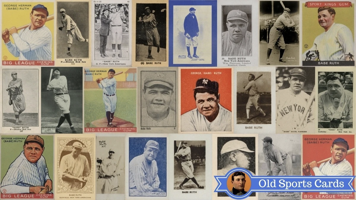 Babe Ruth baseball cards collection featuring rookie and career highlights
