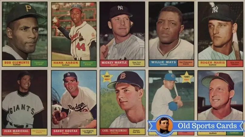 A collage of the most valuable cards from the 1961 Topps Baseball sports card set.