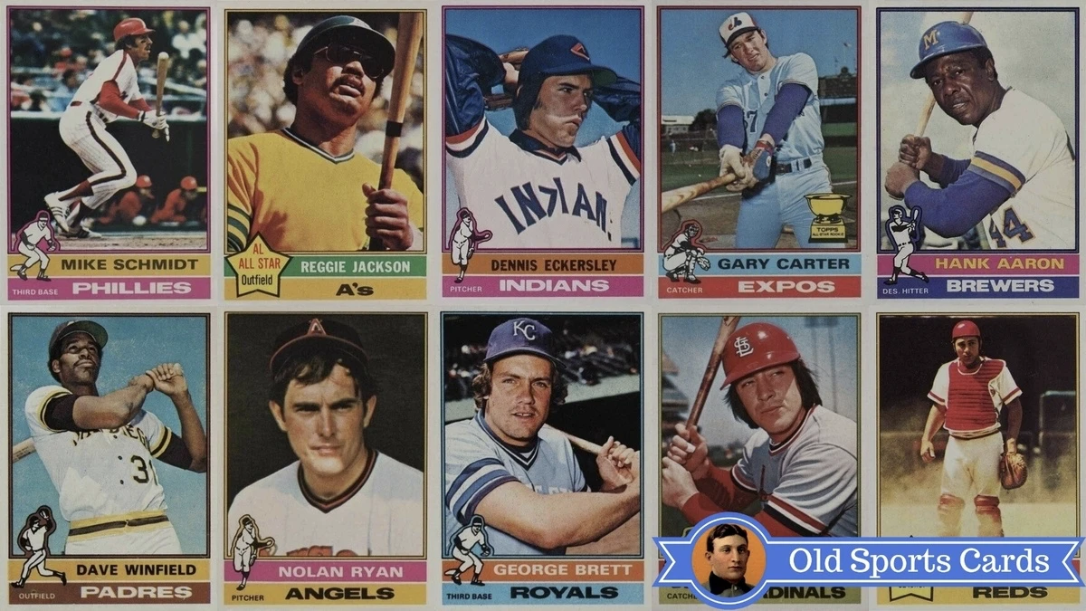 A collage of the most valuable cards from the 1976 Topps Baseball sports card set.