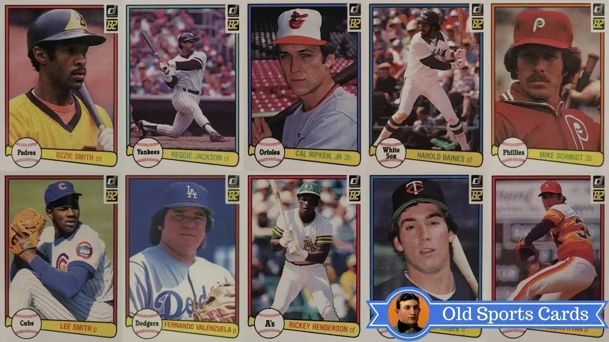 A collage of the most valuable cards from the 1982 Donruss Baseball sports card set.