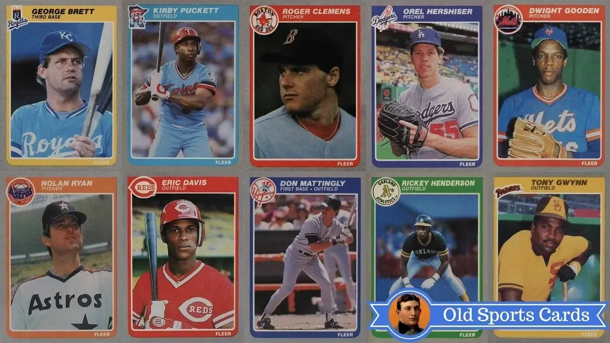 A collage of the most valuable cards from the 1985 Fleer Baseball sports card set.