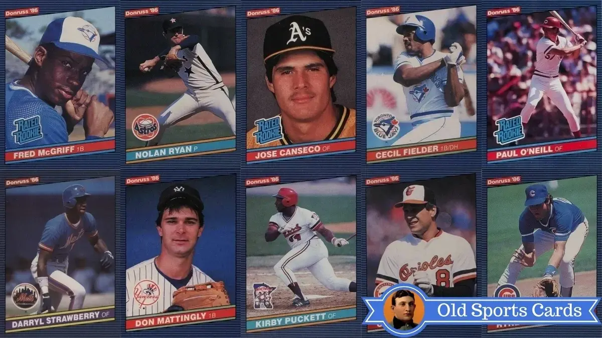 A collage of the most valuable cards from the 1986 Donruss Baseball sports card set.