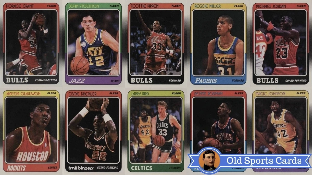 A collage of the most valuable cards from the 1988 Fleer Basketball sports card set.